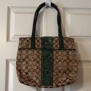 Coach Brown and Green Signature Tote